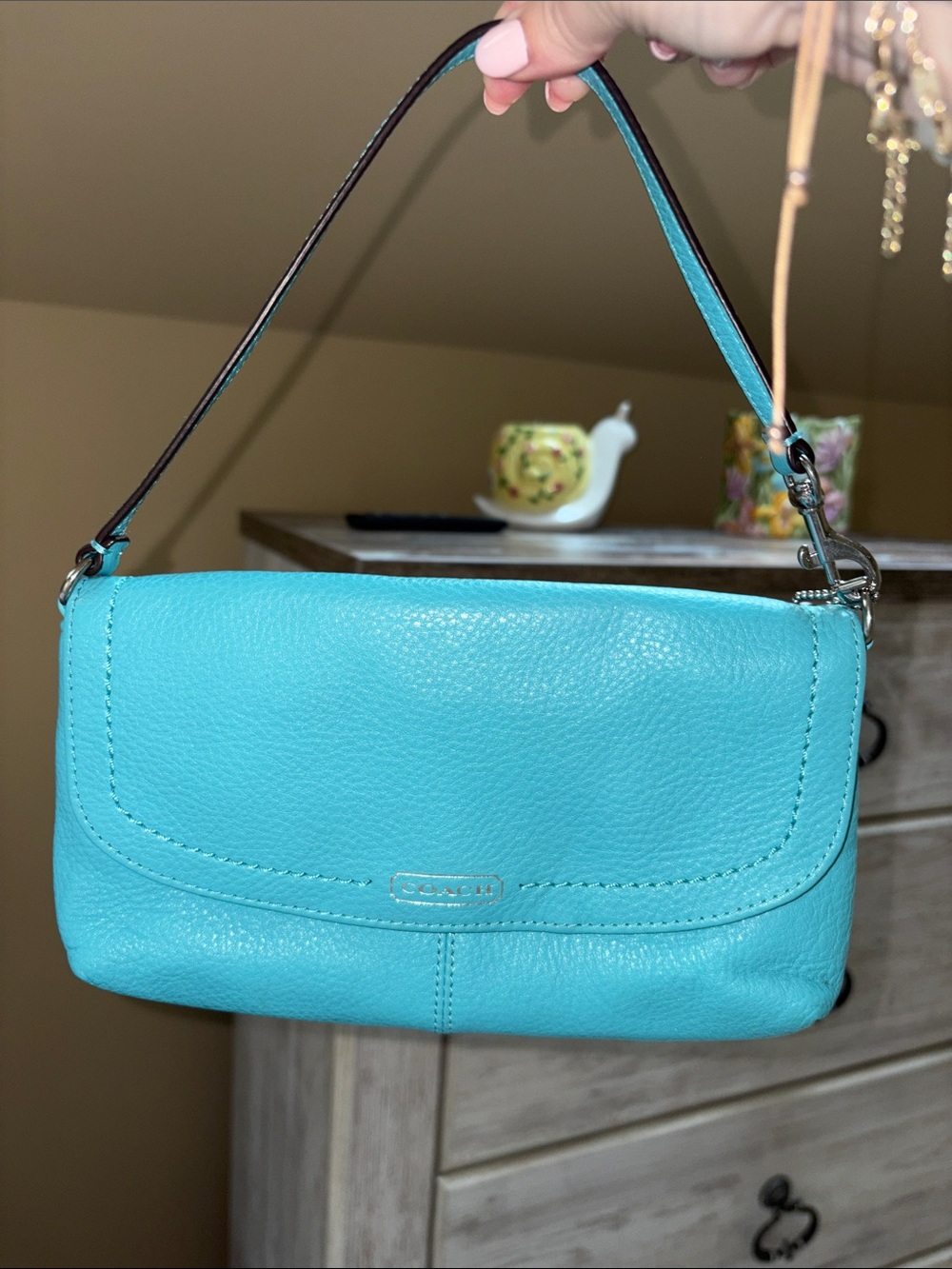Coach Turquoise Pebbled Leather Wristlet